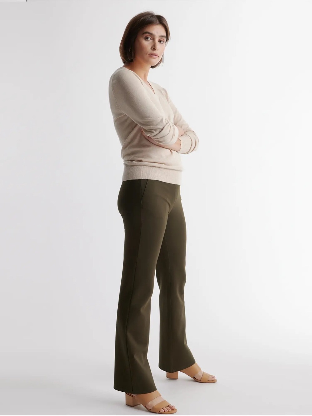 Quince Olive Green Boot-Cut Pants